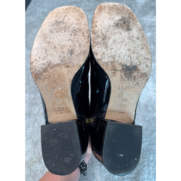 Joie Black Patent Leather Square Toe Gold Zip Ankle Boots Womens Size 6 EU 36 - Picture 5 of 7